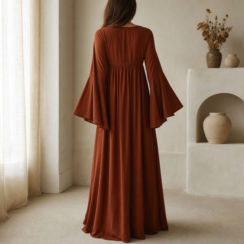 Patrón de costura de vestido maxi vintage de los 70 con mangas acampanadas, vista 3