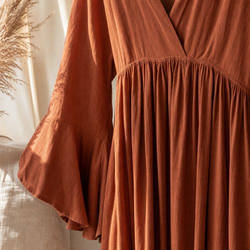 Patrón de costura de vestido maxi vintage de los 70 con mangas acampanadas, vista 4