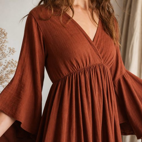 Patrón de costura de vestido maxi vintage de los 70 con mangas acampanadas, vista 5