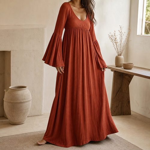 Patrón de costura de vestido maxi vintage de los 70 con mangas acampanadas, vista 6