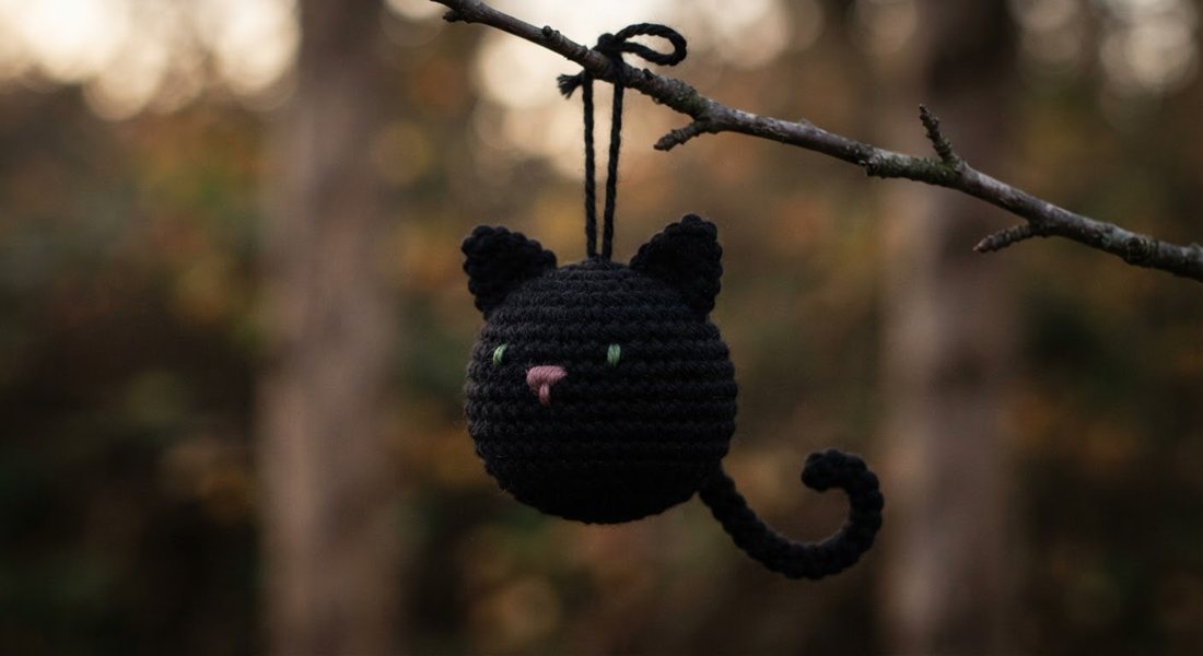 Black Cat Ornament crochet amigurumi close up
