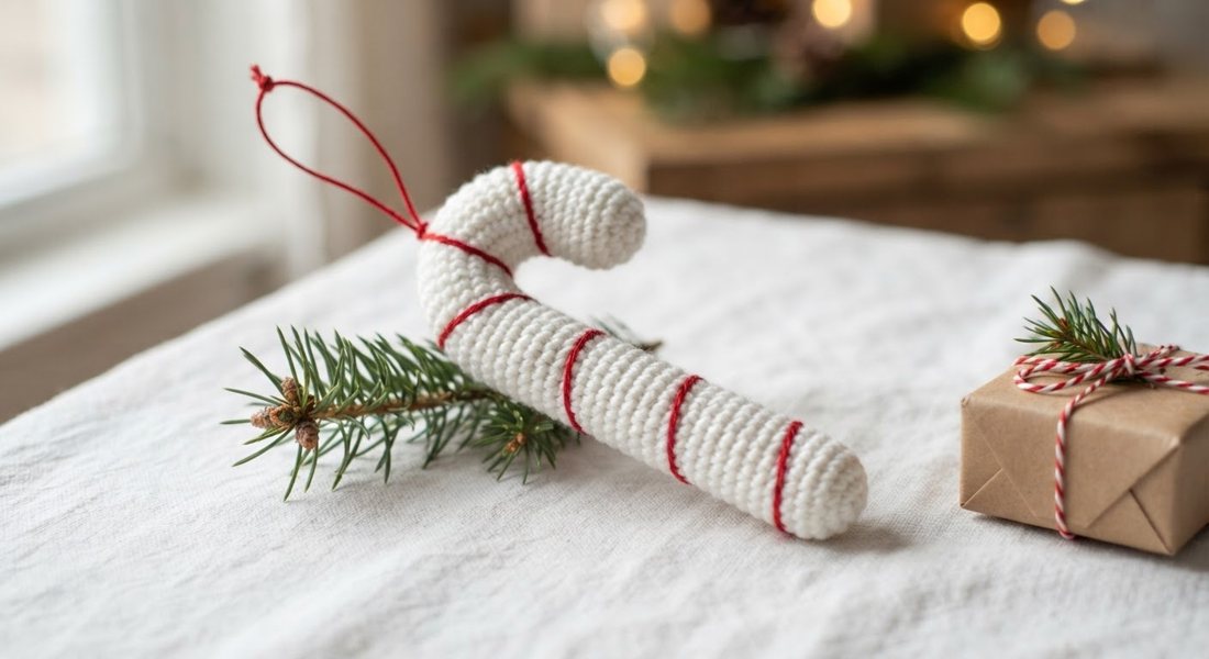 Candy Cane Ornament crochet amigurumi close up