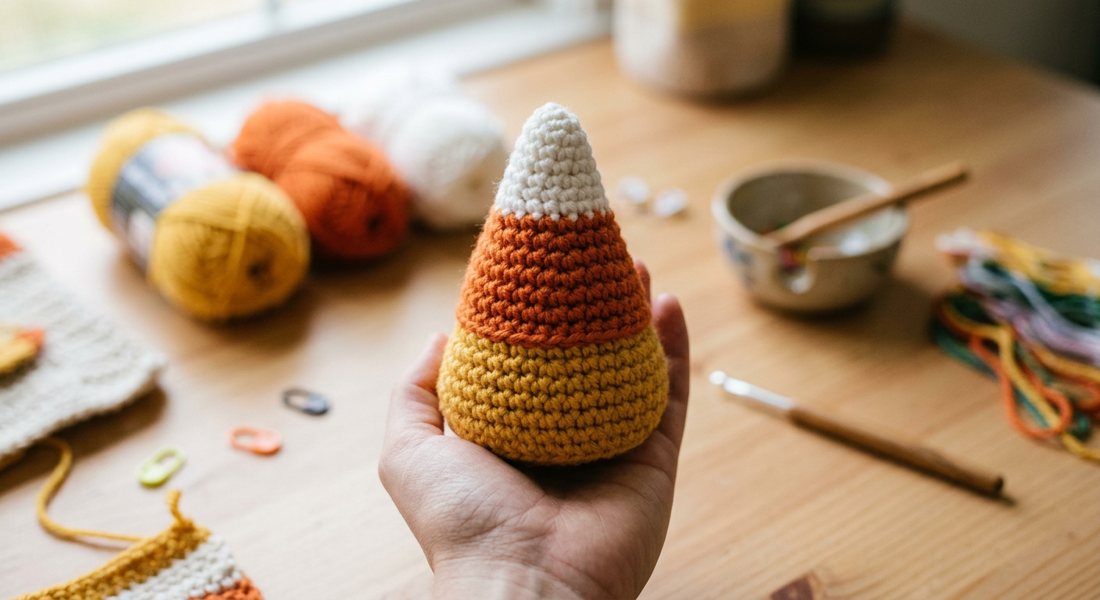 Candy Corn crochet amigurumi close up