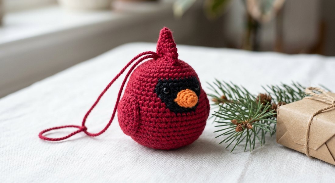 Cardinal Ornament crochet amigurumi close up