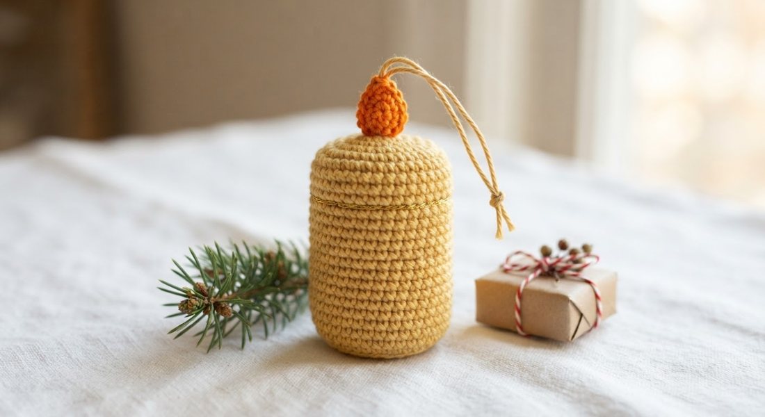 Christmas Candle Ornament crochet amigurumi close up