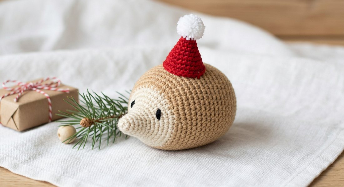 Christmas Hedgehog crochet amigurumi close up