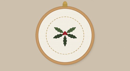 Holly Embroidery Pattern Free: Printable PDF + Template view 1