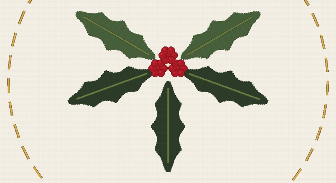 Christmas Holly Embroidery Hoop: free embroidery pattern, close up