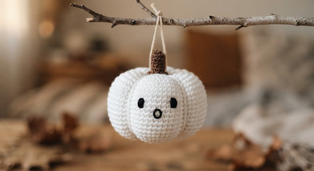 Little Ghost Pumpkin crochet amigurumi close up