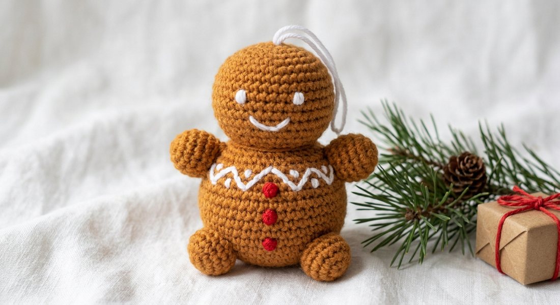 Gingerbread Man Ornament crochet amigurumi close up