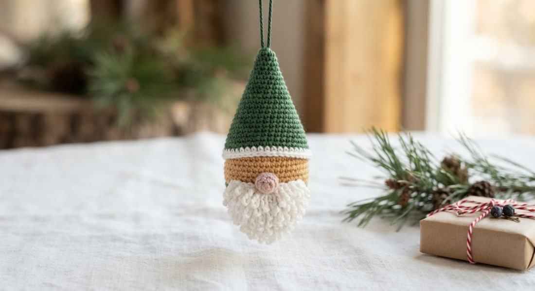 Gnome Ornament crochet amigurumi close up