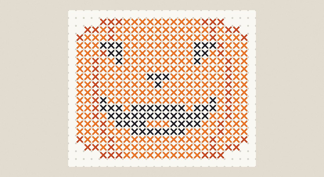 Jack-o'-Lantern Pumpkin Cross Stitch: free cross stitch pattern, close up