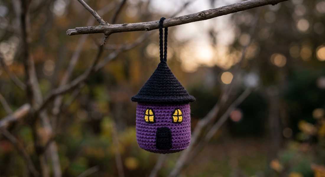 Haunted House Ornament crochet amigurumi close up