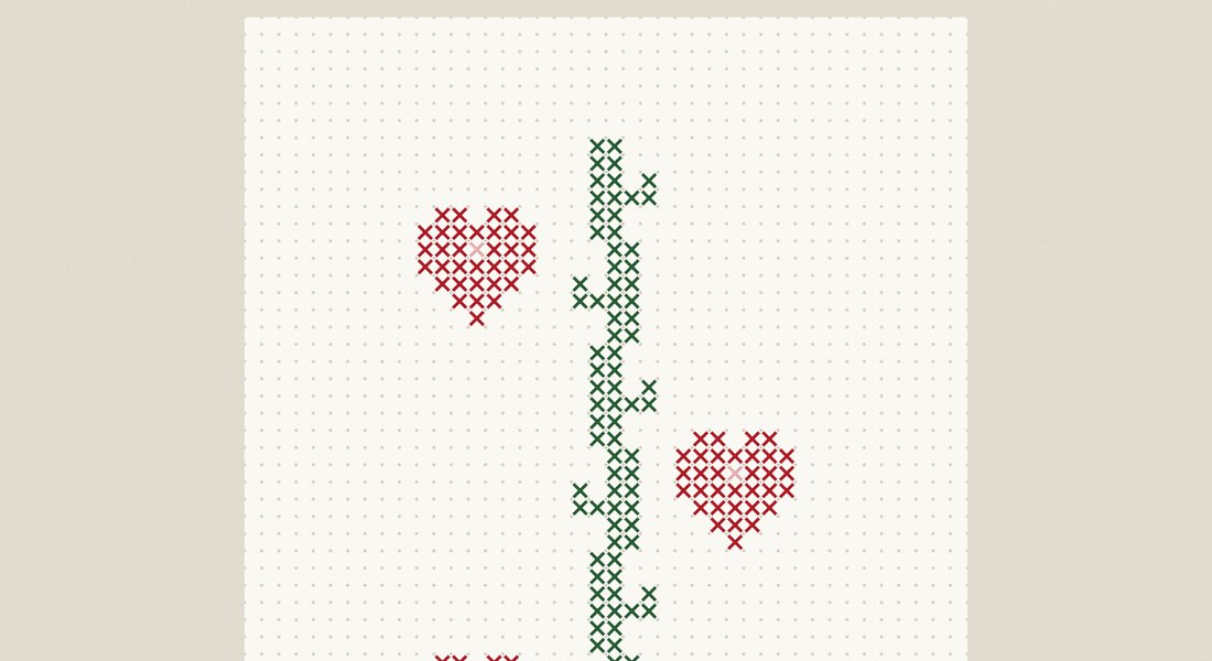 Heart Vine Bookmark: free cross stitch pattern, close up