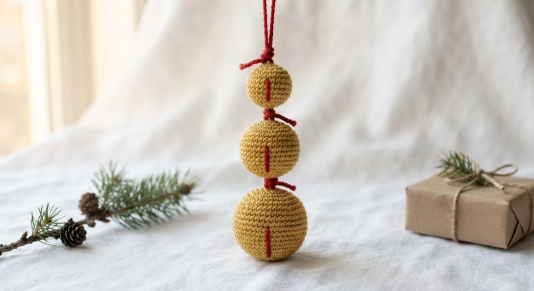 Jingle Bell Trio crochet amigurumi close up