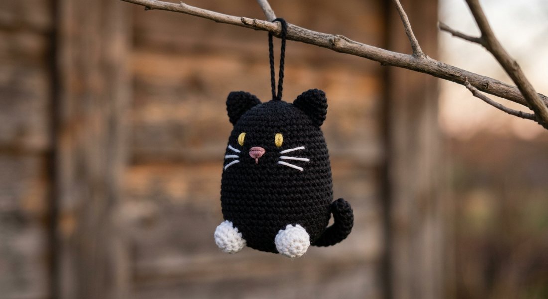Little Black Cat crochet amigurumi close up