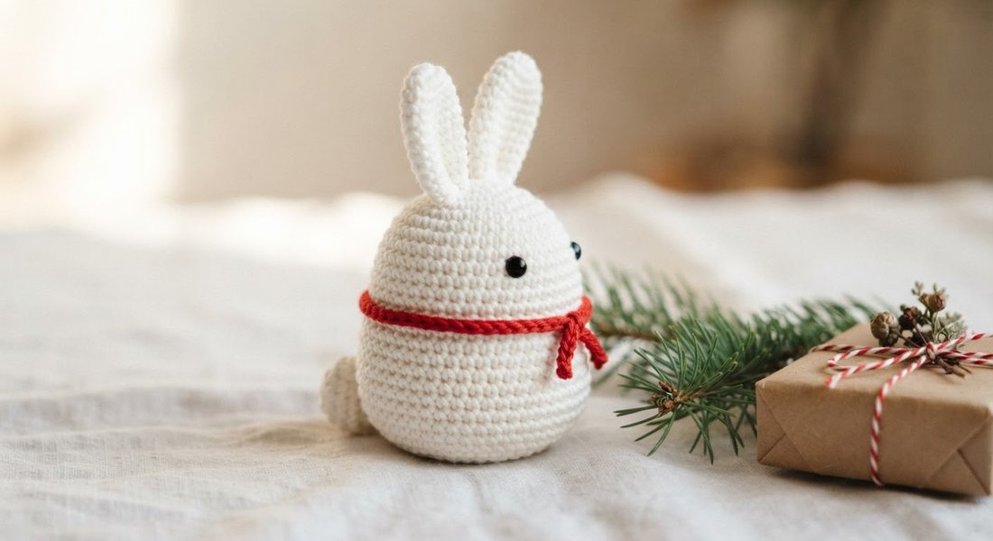 Little Christmas Bunny crochet amigurumi close up