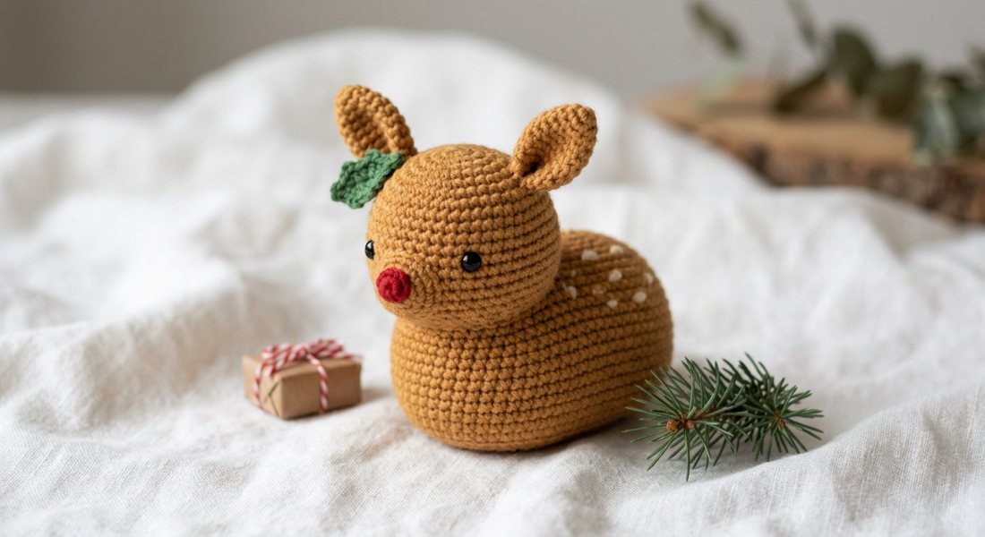 Little Christmas Fawn crochet amigurumi close up