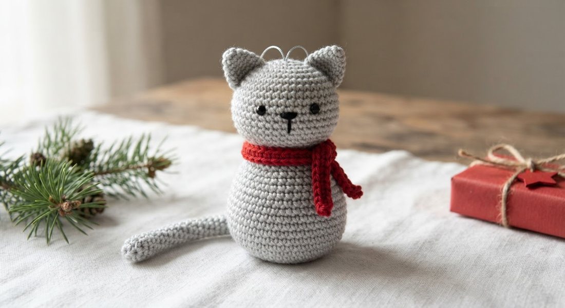 Little Christmas Kitten crochet amigurumi close up