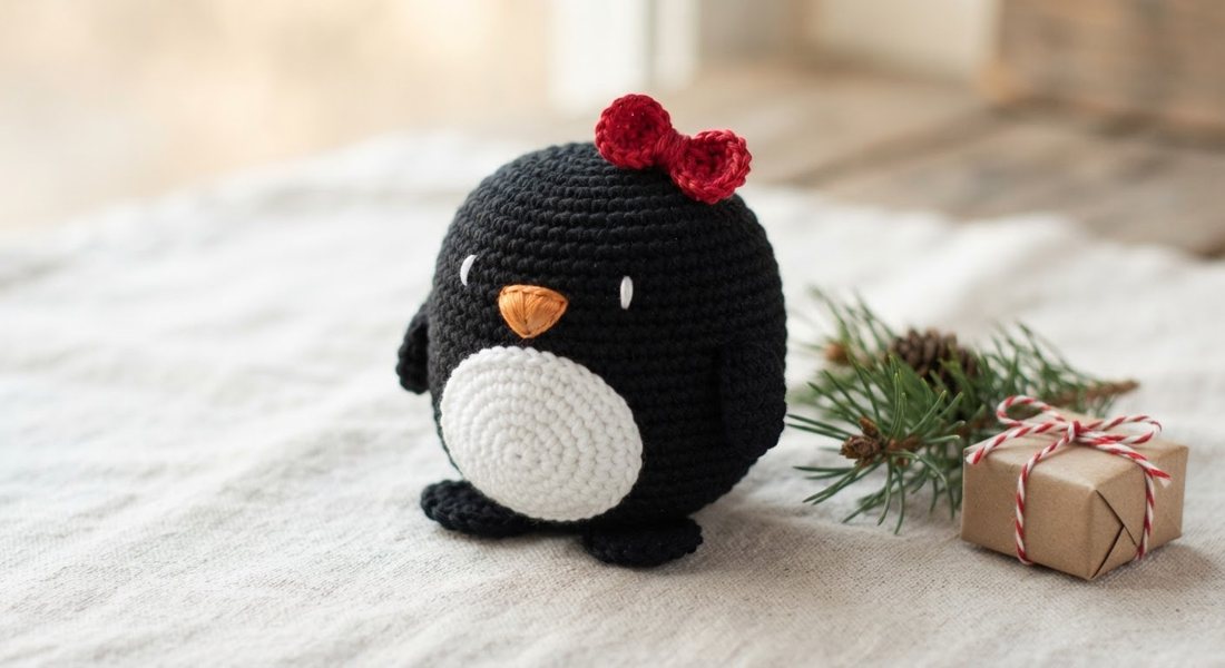 Little Christmas Penguin crochet amigurumi close up