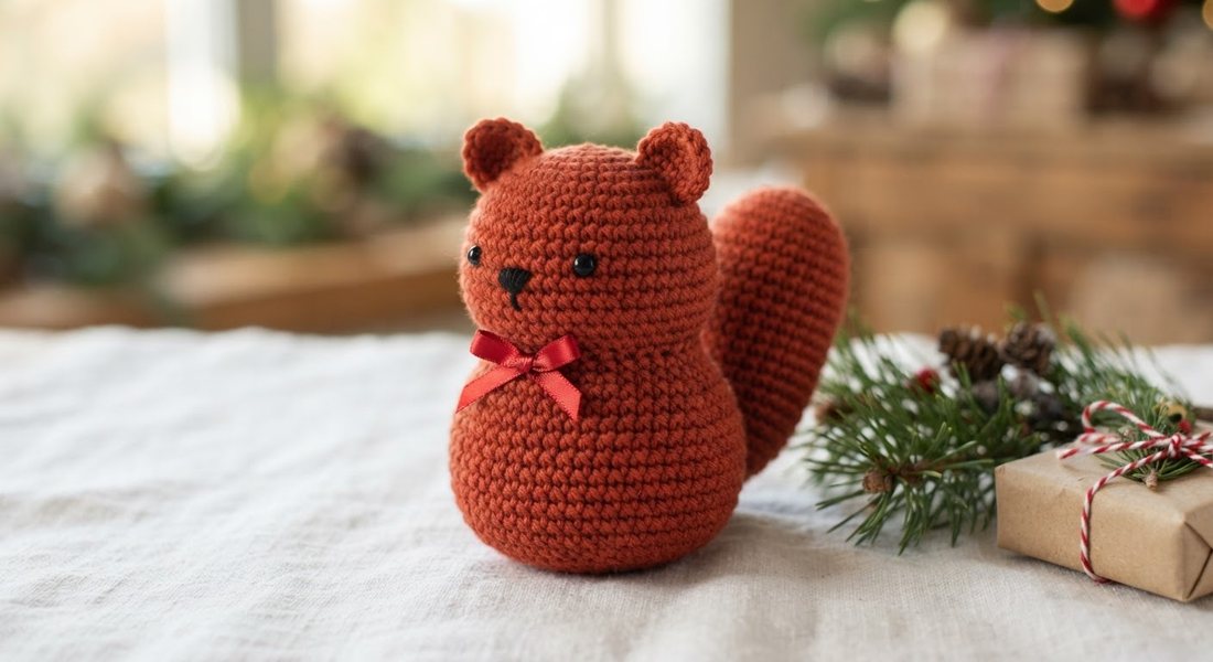 Little Christmas Squirrel crochet amigurumi close up