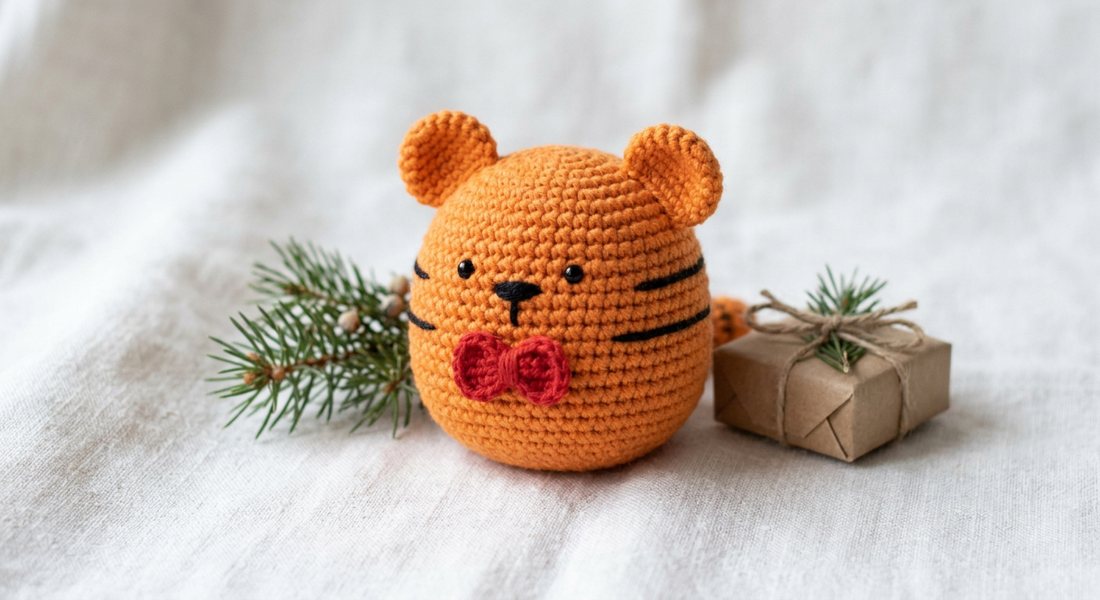 Little Christmas Tiger crochet amigurumi close up