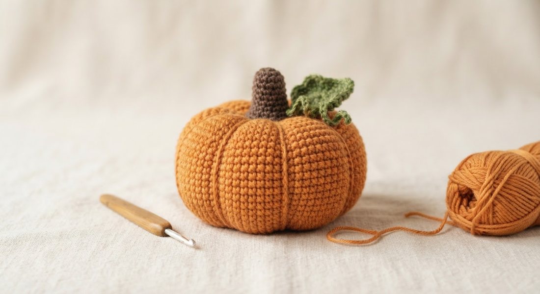 Little Harvest Pumpkin crochet amigurumi close up