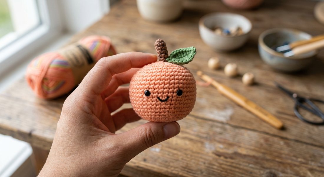 Little Peach crochet amigurumi close up