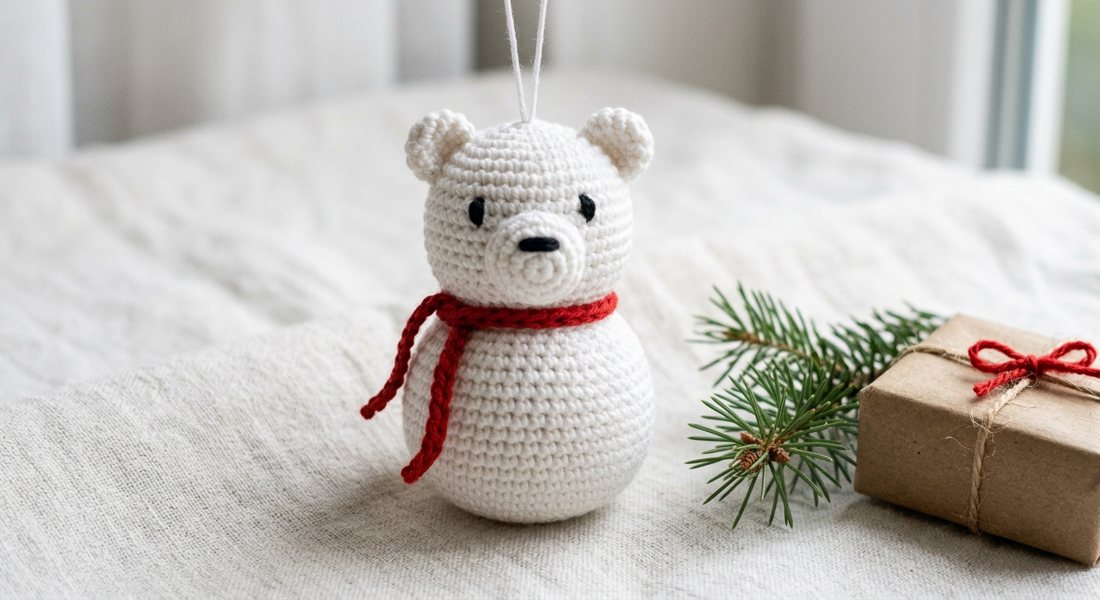 Little Polar Bear Ornament crochet amigurumi close up