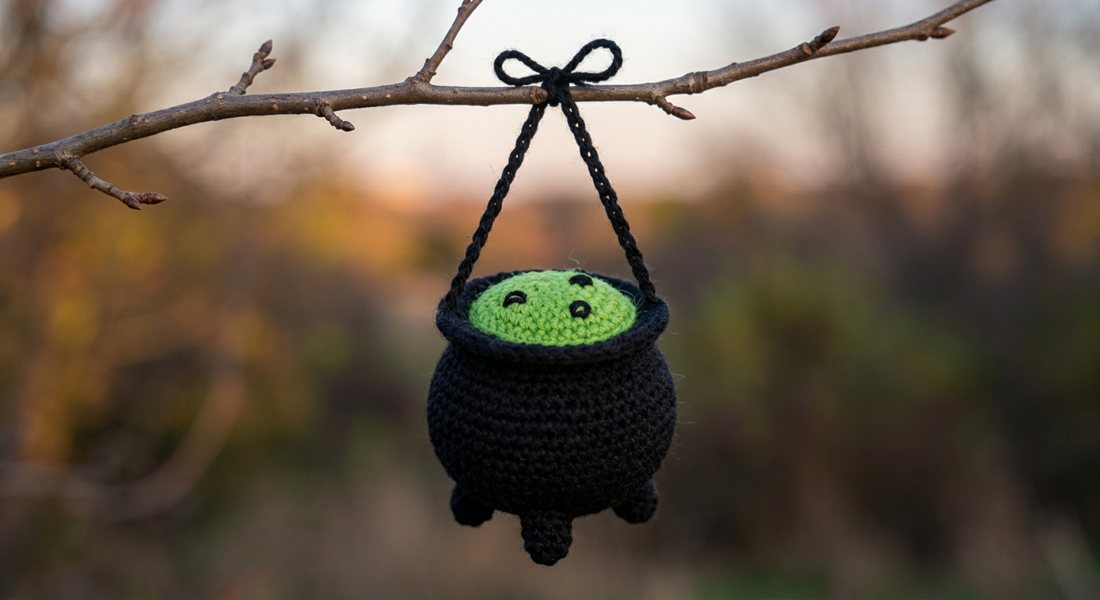 Mini Cauldron crochet amigurumi close up