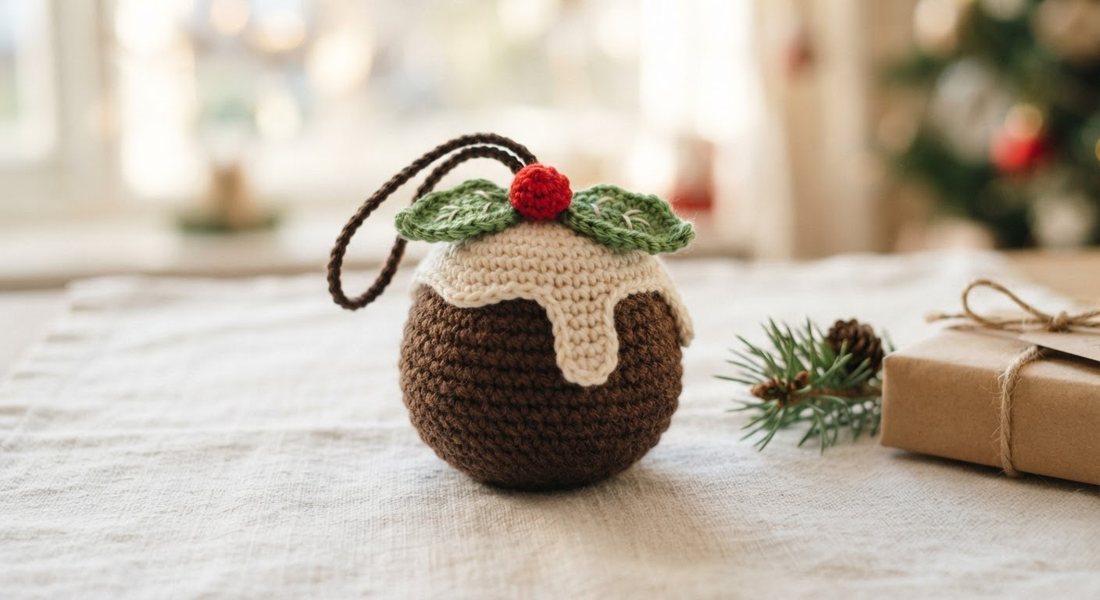 Mini Christmas Pudding crochet amigurumi close up