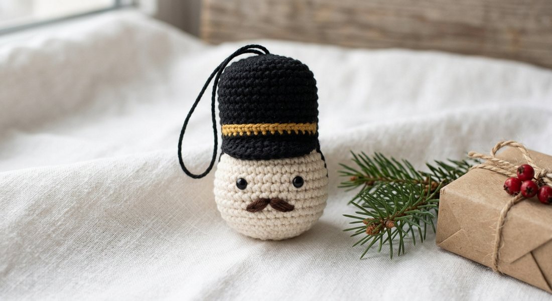 Mini Toy Soldier Ornament crochet amigurumi close up