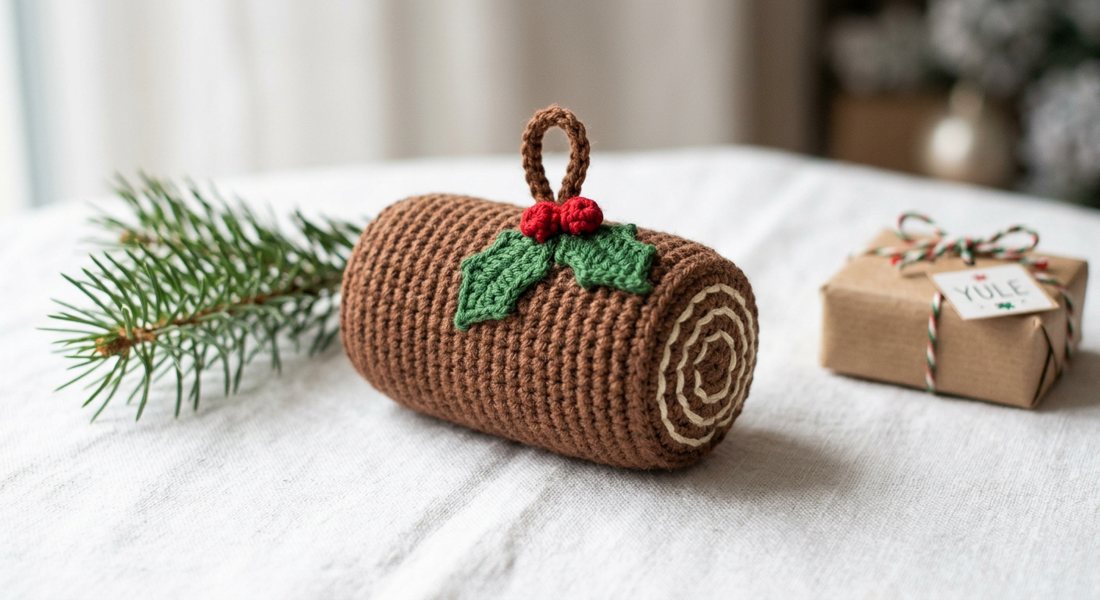 Mini Yule Log crochet amigurumi close up