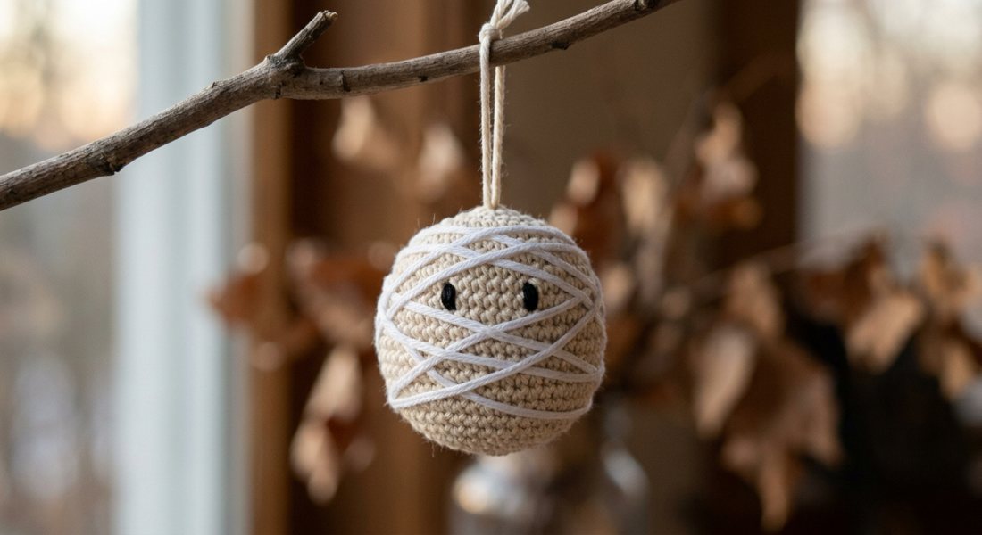 Mummy Ornament crochet amigurumi close up