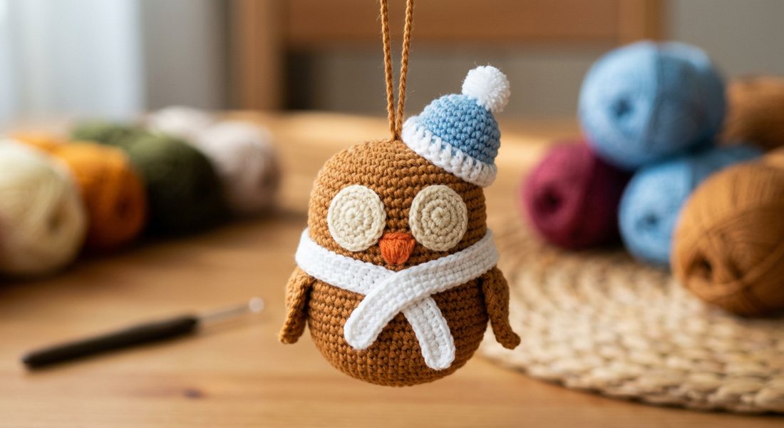 Owl in a Hat crochet amigurumi close up