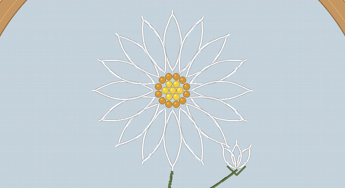 Single Daisy Embroidery Hoop: free embroidery pattern, close up