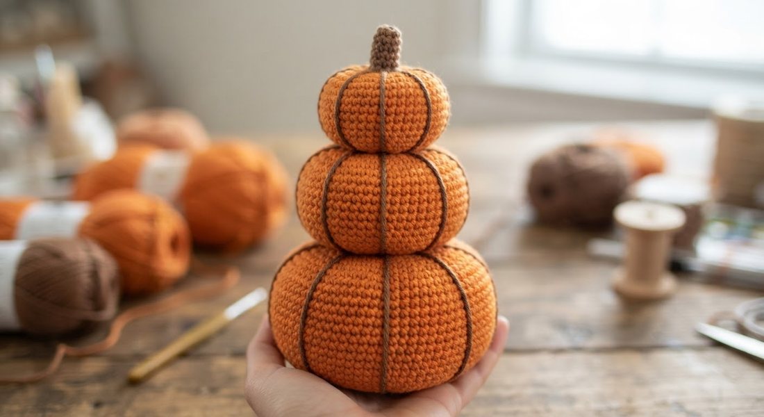 Stacking Pumpkins crochet amigurumi close up