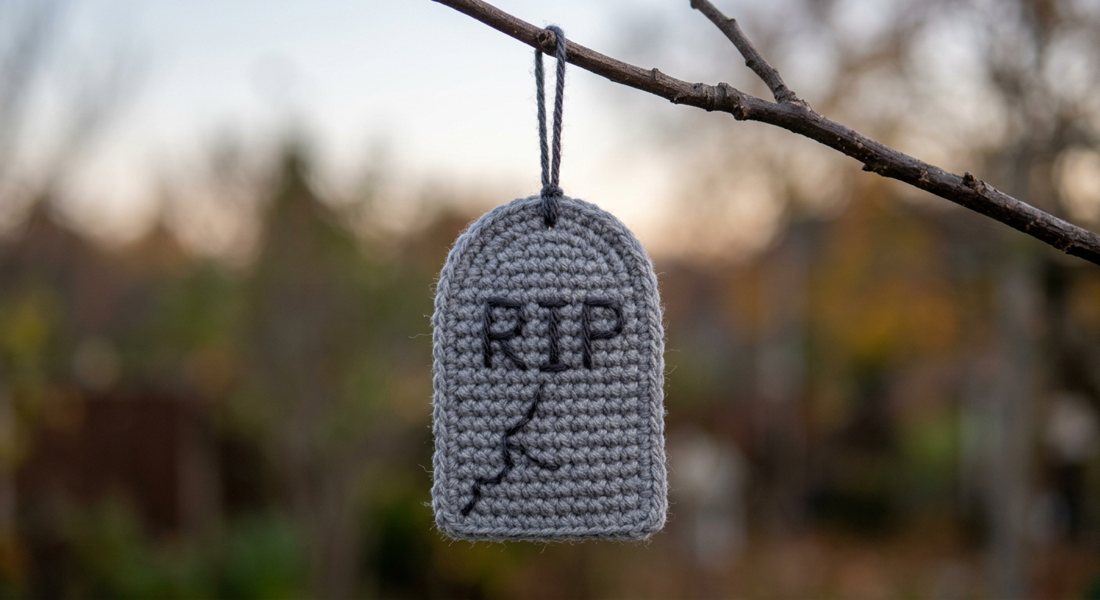 Tombstone Ornament crochet amigurumi close up