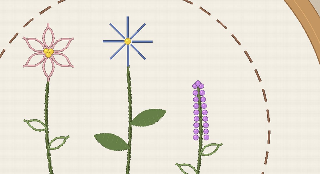 Wildflower Embroidery Sampler: free embroidery pattern, close up