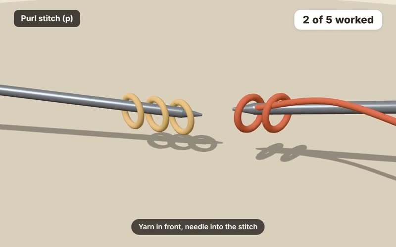 Purl stitch (p): 3D knitting lesson