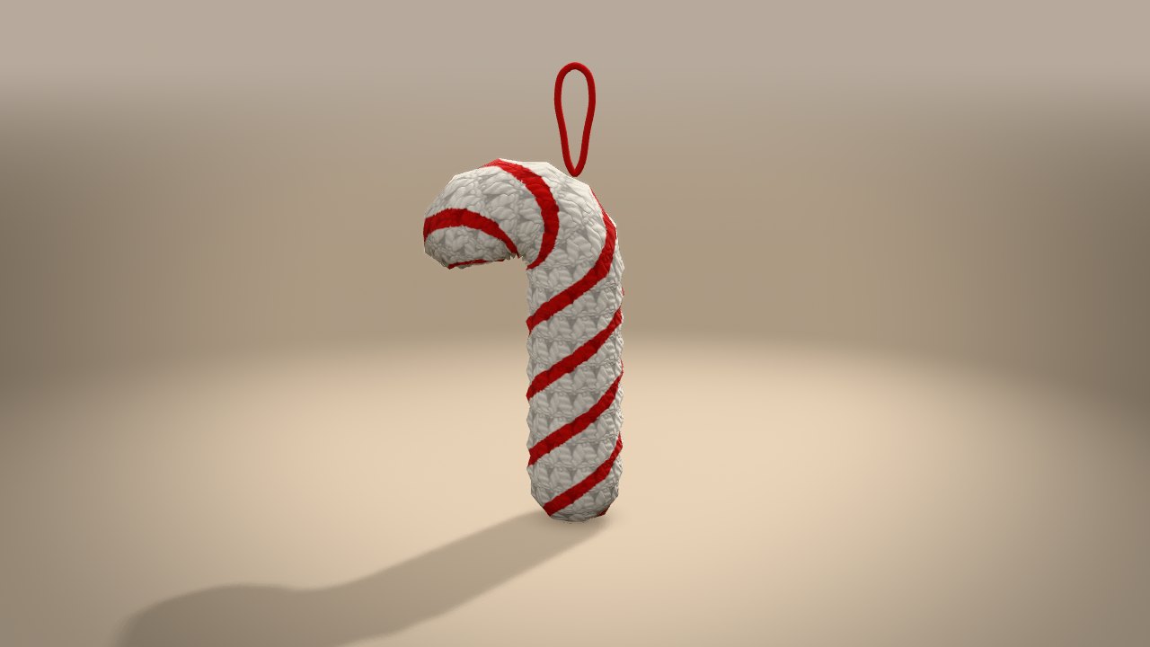 Candy Cane Ornament in 3D: from the back