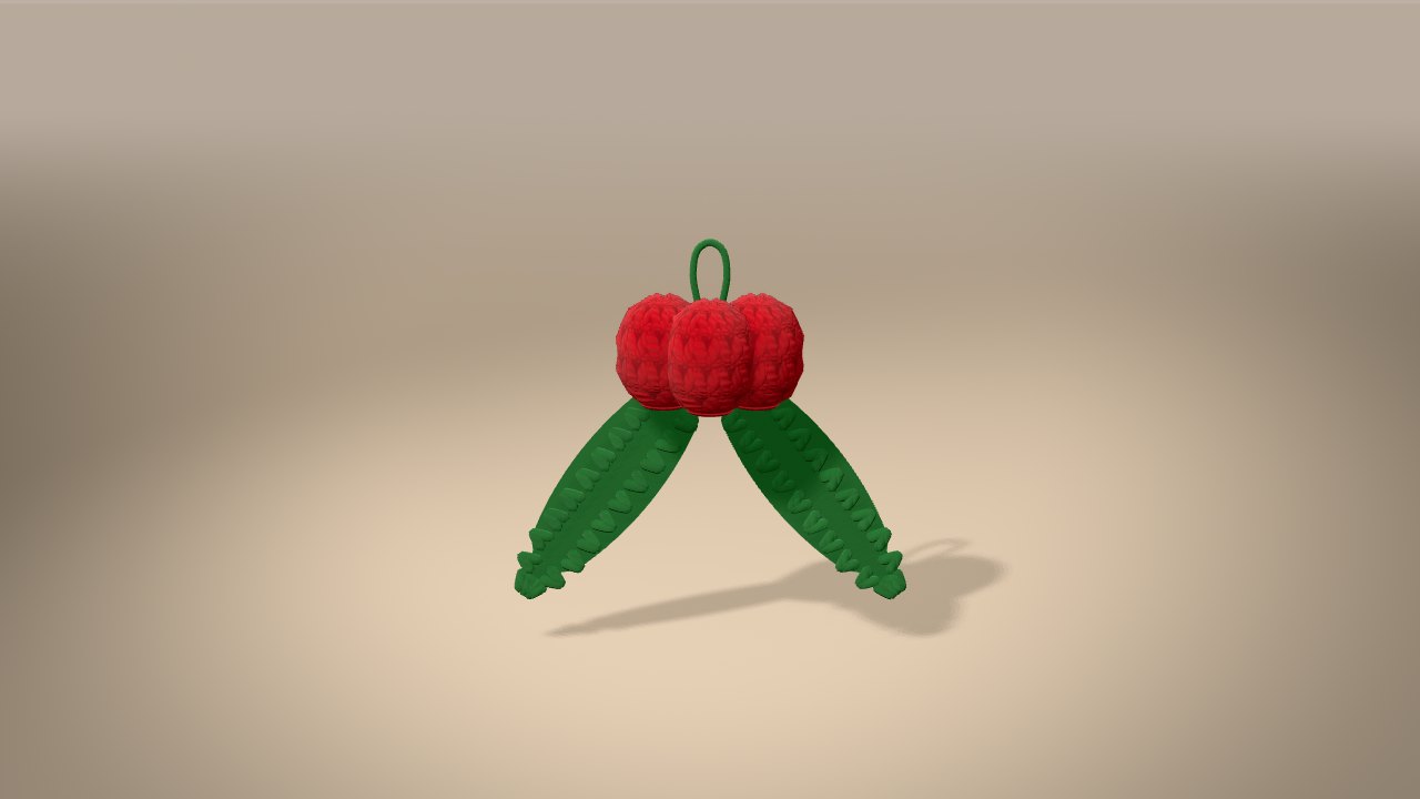 Holly Sprig Ornament in 3D: finished