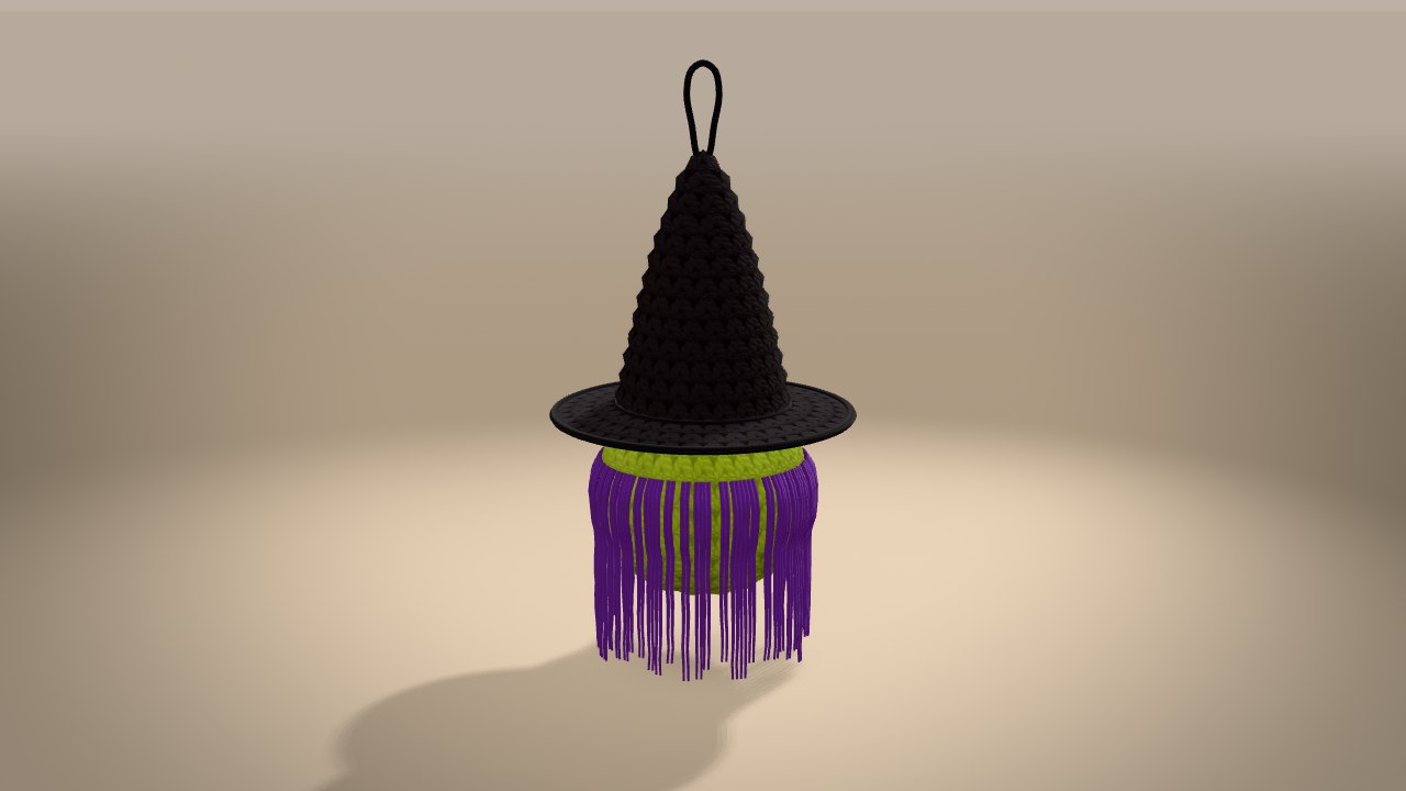 Little Witch Ornament in 3D: from the back