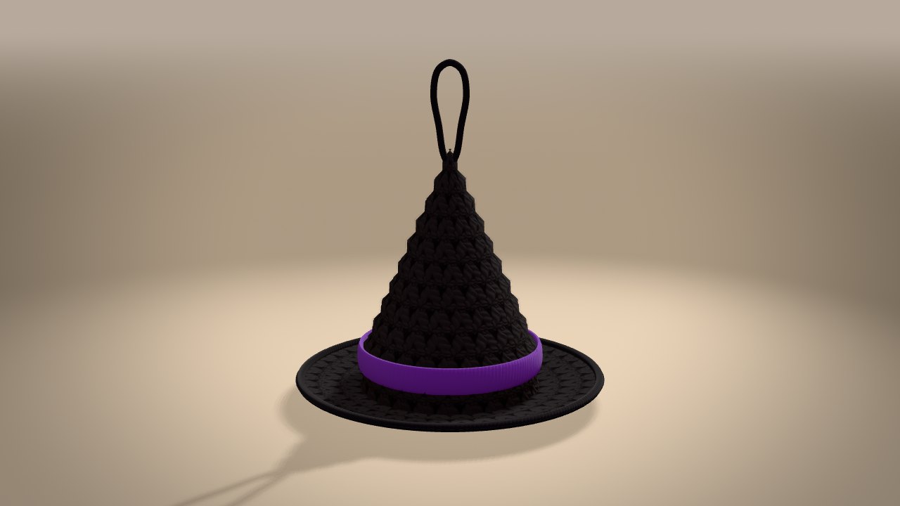 Mini Witch Hat Ornament in 3D: from the back