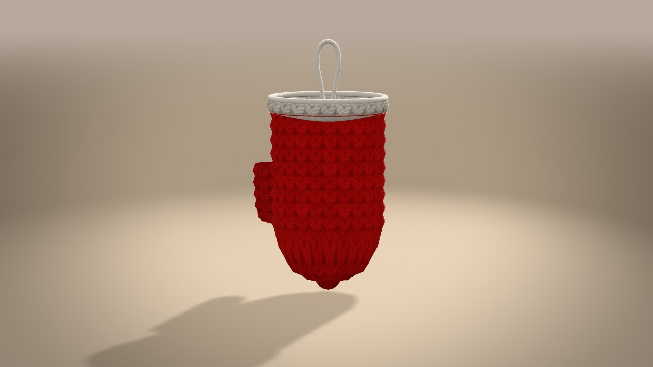 Mitten Ornament in 3D: from the back