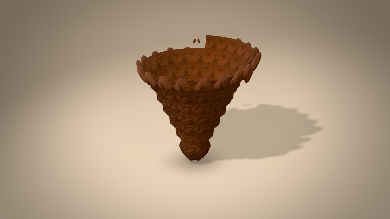 Pine Cone Ornament in 3D: halfway