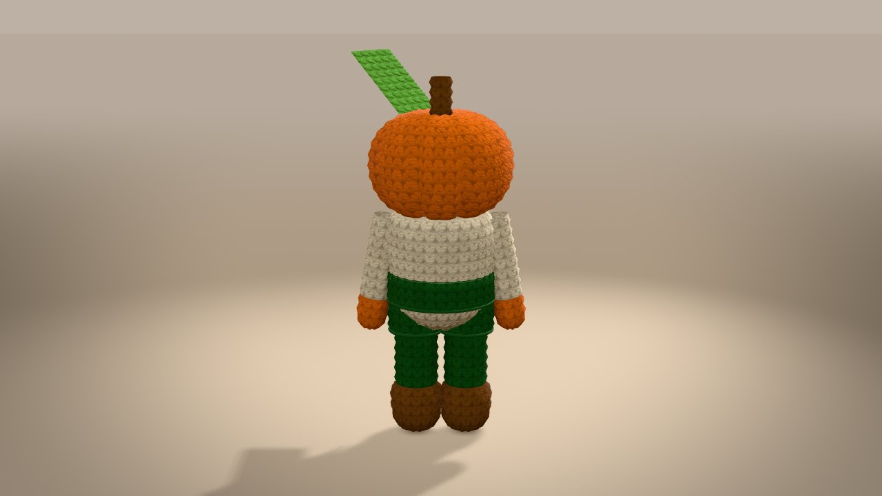 Pumpkin Man Plushy in 3D: from the back