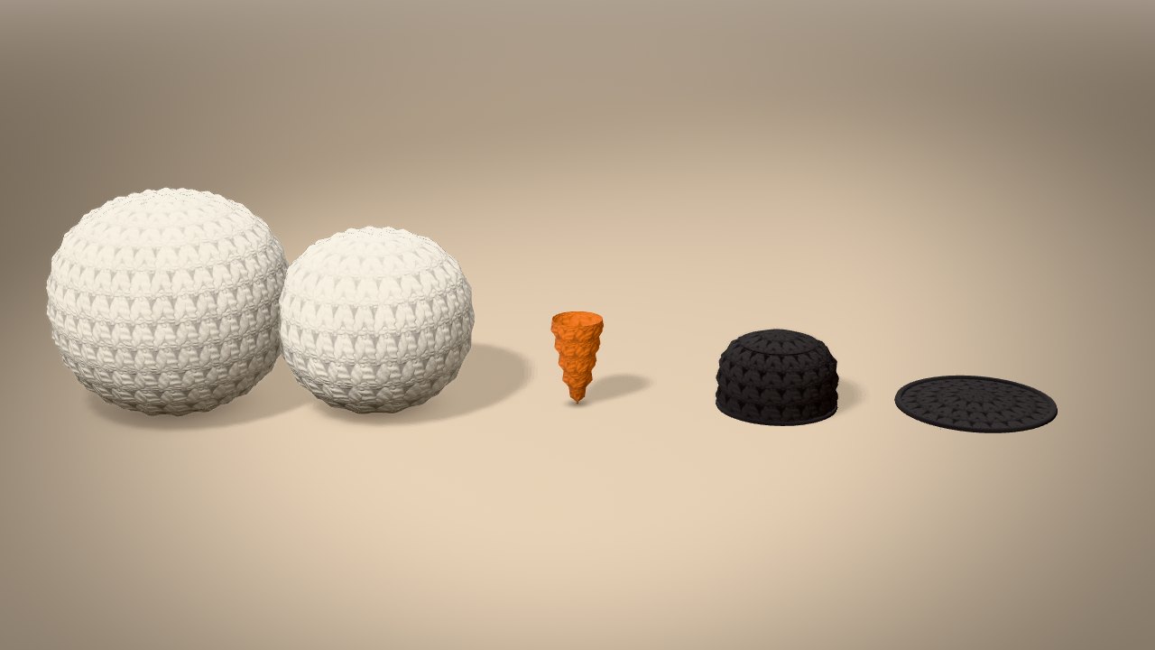 Snowman with a Top Hat in 3D: every piece