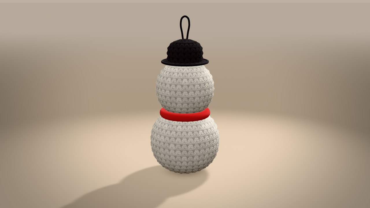 Tiny Snowman Ornament in 3D: from the back